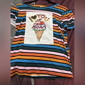 Bundle 3 for $15. Davida Multicolor Striped Tee with Ice Cream Graphic. Size S.